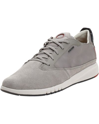 Geox Trainer - Sporty And Dynamic Men's Shoes For Leisure. Lightweight And Comfortable Thanks To A Perforated Rubber Sole. Grey - Metallic