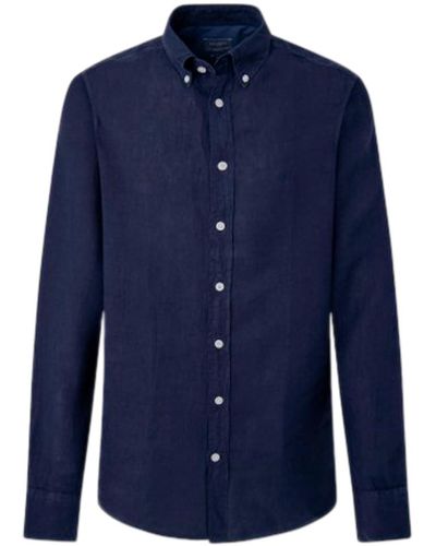 Hackett Hackett Garment Dye Linen B Long Sleeve Shirt M - Blue