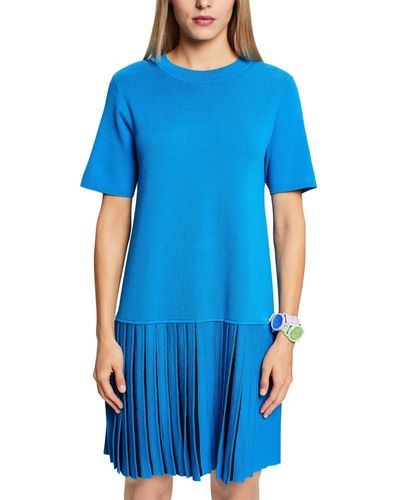 Esprit Plissiertes T-Shirt-Kleid in Minilänge - Blau