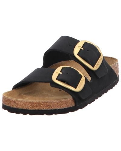 Birkenstock Sandals With Large Buckle Oiled Leather Woman Arizona - Black