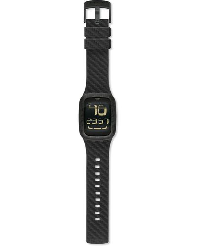 Swatch Uhr Digital Quarz mit Lederarmband – - Schwarz