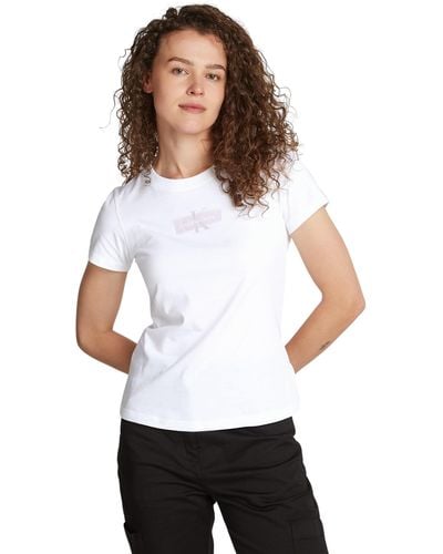 Calvin Klein Outlined Ck Slim Tee J20j223625 S/s T-shirt - White