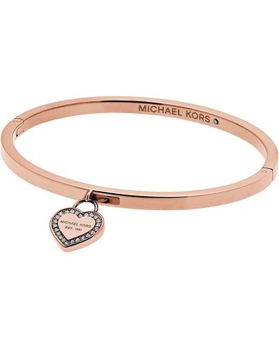 Michael Kors Stainless Steel And Pavé Crystal Heart Bangle Bracelet For - Brown