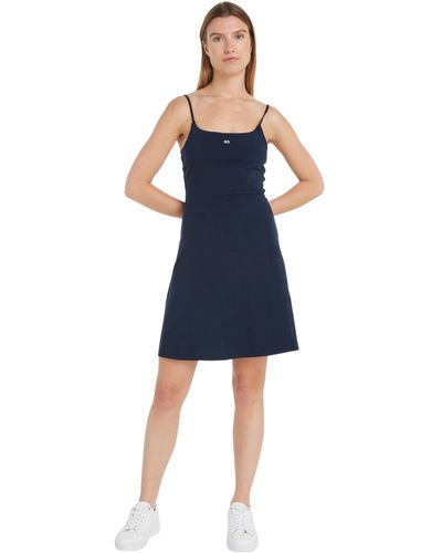 Tommy Hilfiger Tjw Essential Strap Flare Dress Dw0dw17988 Fit - Blue