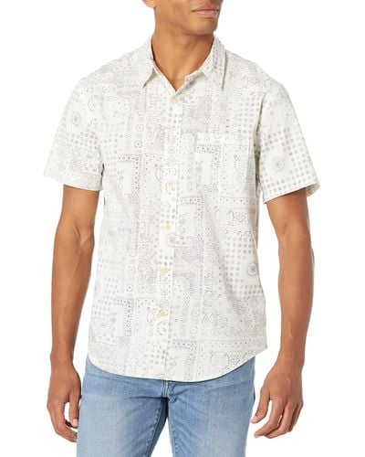 Lucky Brand Mens Short Sleeve Up One Pocket San Gabriel Button Down Shirt - White