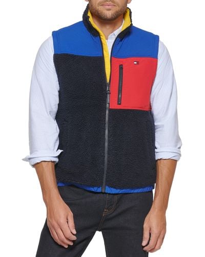 Tommy Hilfiger Colorblock Sherpa Fleece Vest - Blue