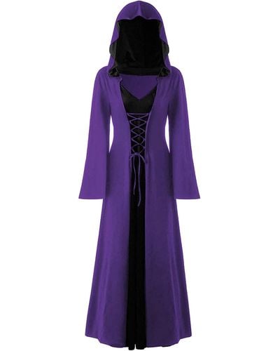 Superdry Steampunk Wind Jacket Gothic Cape Coat With Hood Vintage Palace Embroidered Evening Dress Stage Outfit Medieval Clothing Dress - Purple