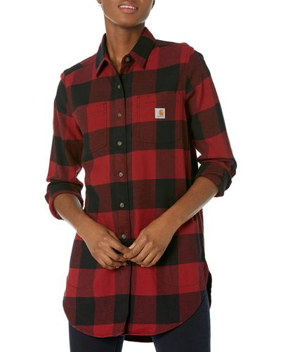 Carhartt Rugged Flex Relaxed Fit Midweight Flannel Long-Sleeve Plaid Tunic - Rot