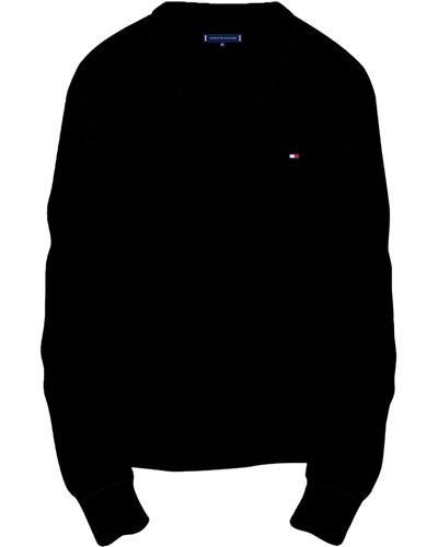 Tommy Hilfiger De Cotton V Neck Pullovers - Black