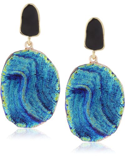 HIKARO Wuliwuli 14k Gold Plated Imitation Agate Acrylic Resin Earrings - Blue