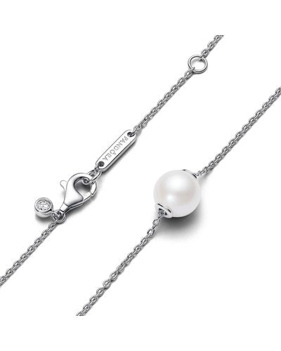 PANDORA Timeless Sterling Silver Collier With White Treated Freshwater Cultured Pearl And Clear Cubic Zirconia - Metallic
