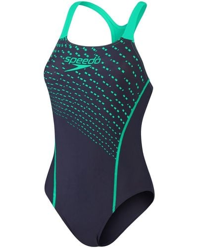 Speedo S Med Log Mdlt Swim Suit Navy/green 42 - Blue