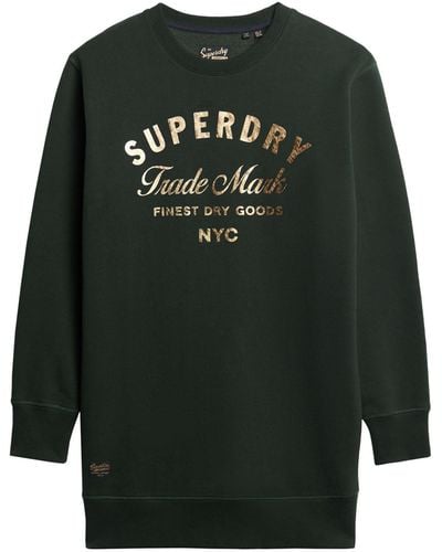 Superdry Luxe Jerseykleid mit Metallic-Logo Akademie Dunkelgrün 40
