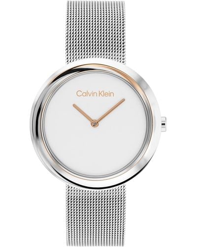 Calvin Klein Quartz Two Tone Stainless Steel And Mesh Bracelet Watch - White