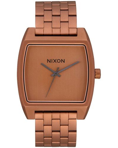 Nixon Time Tracker Uhr digital Quarzwerk mit Edelstahl vergoldet Armband A12453165 - Braun