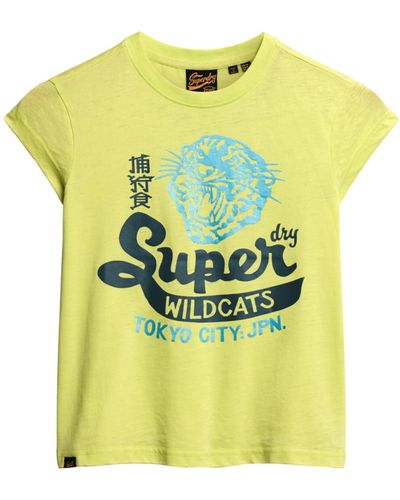 Superdry Varsity T-Shirt in Ausbrenneroptik Zitronengelb Tonic 36