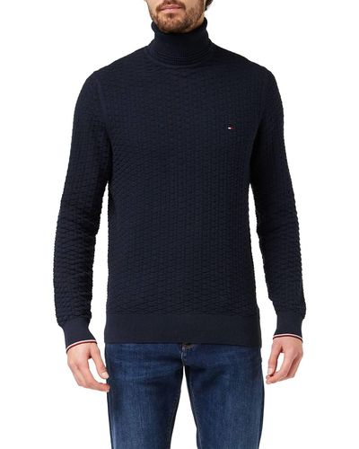 Tommy Hilfiger Overdreven Structuur Roll Neck Sweater - Blauw