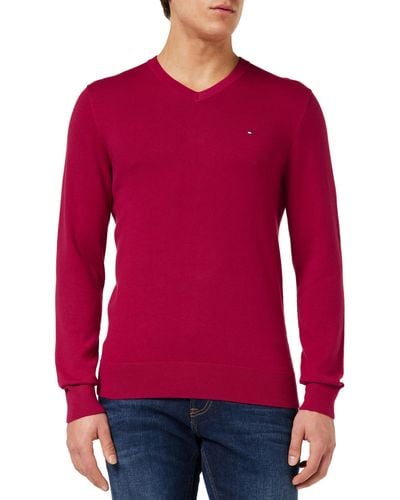 Tommy Hilfiger Classic Cotton V Neck Mw0mw32022 Pullovers - Red
