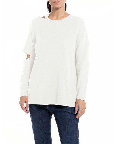 Replay Pullover Baumwoll/Kaschmirmix - Weiß