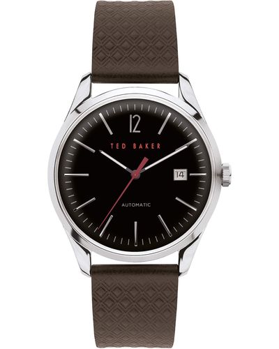Ted Baker Daquir 40 Mm Automatic Grey Leather Watch Bkpdqf901 - Black