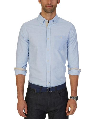 Nautica Langärmeliges Oxford horizontalen Streifen und Knopfleiste Button-Down Hemd - Blau