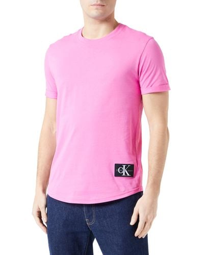Calvin Klein T-Shirt Kurzarm Badge Turn Up Sleeve Rundhalsausschnitt - Pink