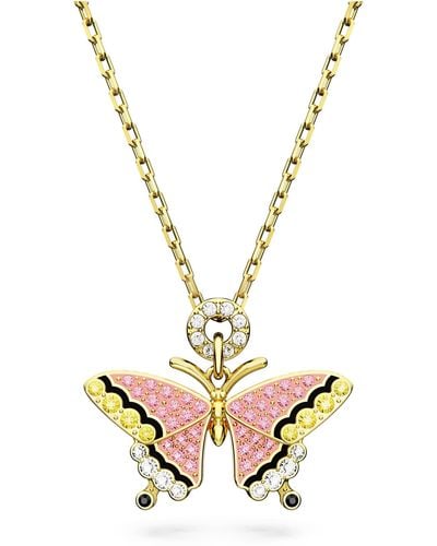 Swarovski Collier Idyllia Pendentif Papillon Orné de Cristaux Roses - Métallisé