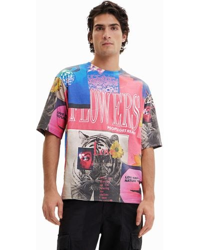 Desigual Oversize Collage T-shirt - Red