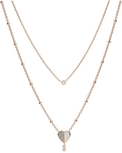 Fossil Val Hearts To You Mother-of-pearl Stainless Steel Multi-strand Necklace - Multicolour