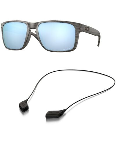Oakley Oo9417 Sunglasses Bundle: Oo 9417 Holbrook Xl 941719 Holbrook Xl Woodgrain Prizm De And Medium Black Leash Accessory Kit - Blue