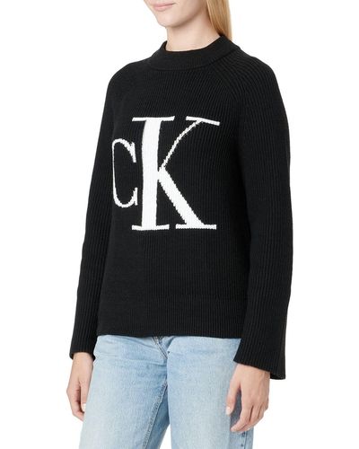 Calvin Klein Jeans Maglione con Collo Alto Blown Up CK Pullover - Nero