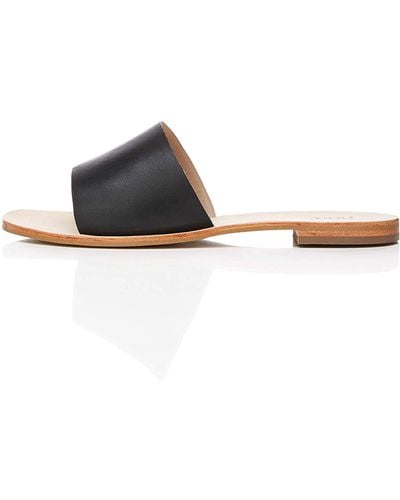 FIND Simple Slide Leather Peeptoe Sandalen - Schwarz