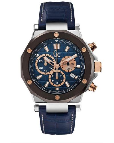 Guess X72025g7s - Horloge, Blauwe Leren Armband, Riem - Zwart