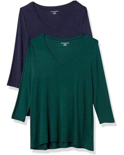 Amazon Essentials 2-Pack 3/4 Sleeve V-Neck Swing Tee Fashion-t-Shirts - Vert