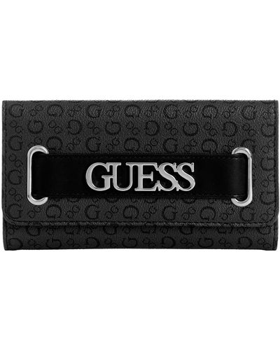 Guess Logo Belt Slim Wallet Clutch Bag - Black