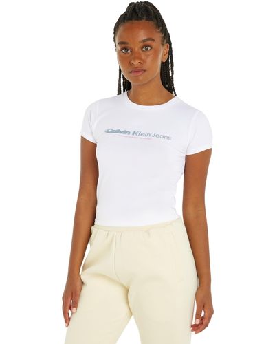 Calvin Klein T-Shirt Kurzarm Slogan Fitted Tee Stretch - Weiß
