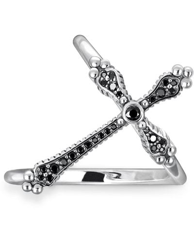 Thomas Sabo Ring Royalty Kreuz Schwarze Steine 925 Sterling Silber geschwärzt Größe 54 TR2143-643-11-54 - Weiß