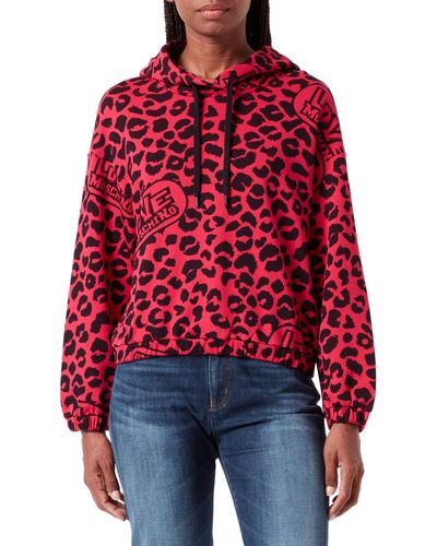 Love Moschino Long Sleeves with Hoodie And Elastic At Hemswith Brand Animalier Allover Print. Maglia di Tuta - Rosso