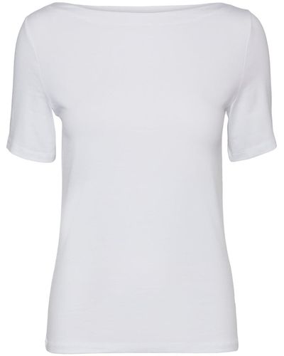 Vero Moda Einfarbiges Stretch T-Shirt Basic Top Kurzarm Oberteil mit U-Boot-Ausschnitt VMPANDA - Weiß