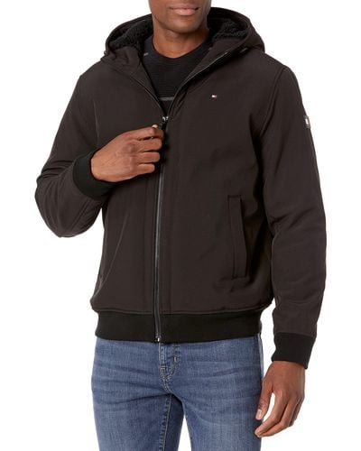 Tommy Hilfiger Soft Shell Fashion Bomber With Contrast Bib And Hood Jacket - Black