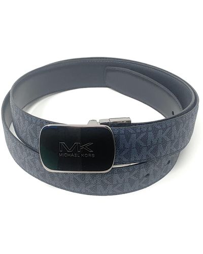 Michael Kors Cut to Fit Reversible PVC Leather MK Plaque Belt - Blau