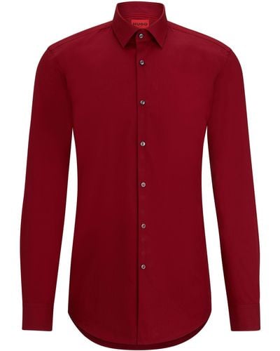 HUGO Slim-Fit Hemd aus bügelleichter Baumwoll-Popeline - Rot