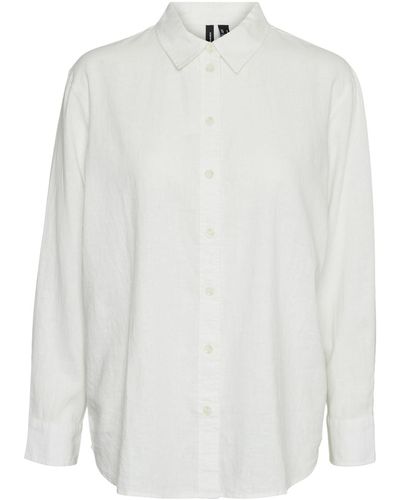 Vero Moda Hemd Basic Rundhals Bluse Locker geschnitten Oberteil - Weiß