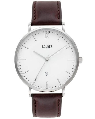 S.oliver Time Analog Quarz Uhr mit Leder Armband SO-3617-LQ - Braun