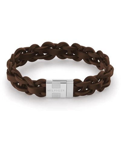 Tommy Hilfiger Jewellery Magnetic Braided Stainless Steel & Brown Leather Bracelet Color: Brown - Metallic