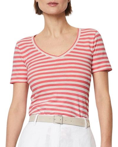 Marc O' Polo T-shirt Striped V-neck s - Rose