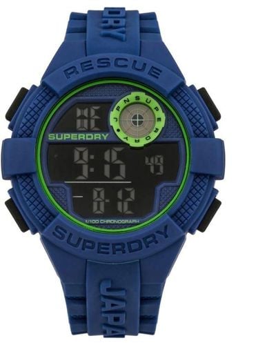 Superdry Herren Digital Quarz Uhr mit Silikon Armband SYG193U - Blau