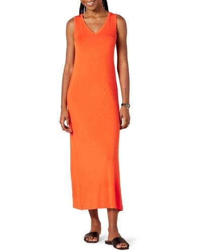 Amazon Essentials Jersey V-neck Tank Maxi-length Dress - Orange