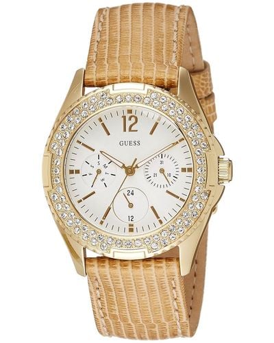 Guess Quartz Watch Rock Candy W16574l1 With Leather Strap - Natural