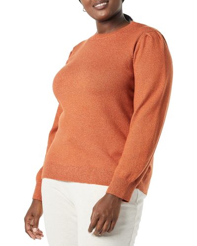 Amazon Essentials Jersey con Cuello Redondo y Hombros Plisados de Tacto Suave Mujer - Naranja